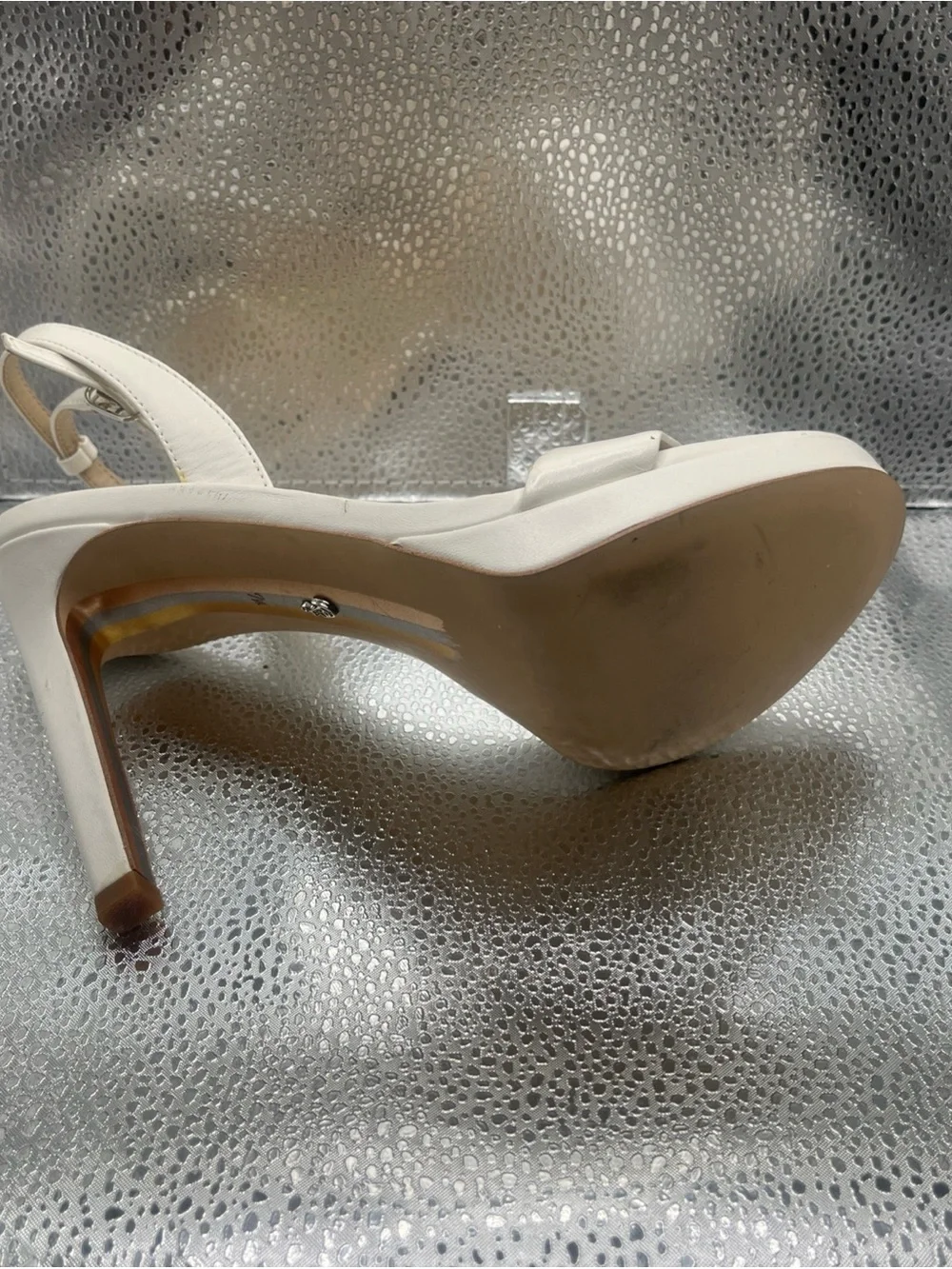 Sam Edelman White Ankle-Strap Stiletto Sandals